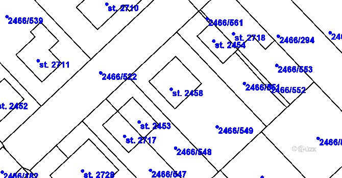 Parcela st. 2458 v KÚ Tišnov, Katastrální mapa