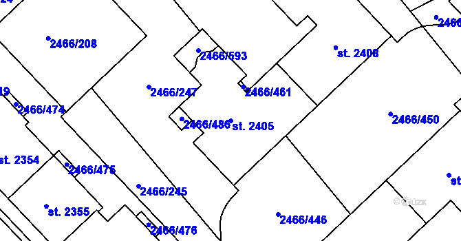Parcela st. 2405 v KÚ Tišnov, Katastrální mapa