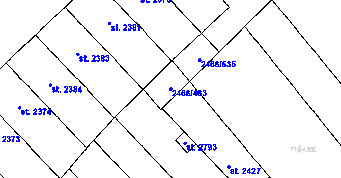 Parcela st. 2466/463 v KÚ Tišnov, Katastrální mapa