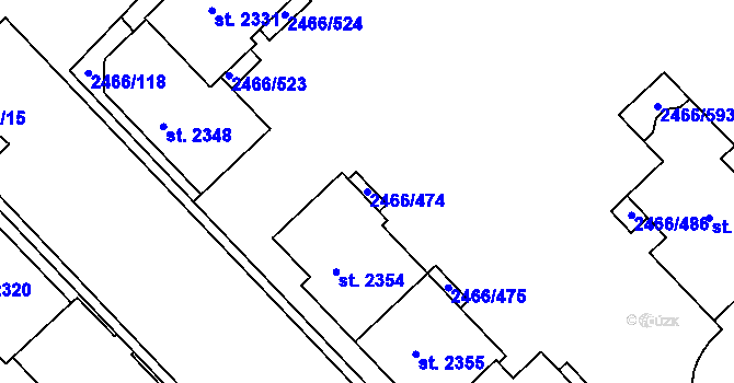 Parcela st. 2466/474 v KÚ Tišnov, Katastrální mapa
