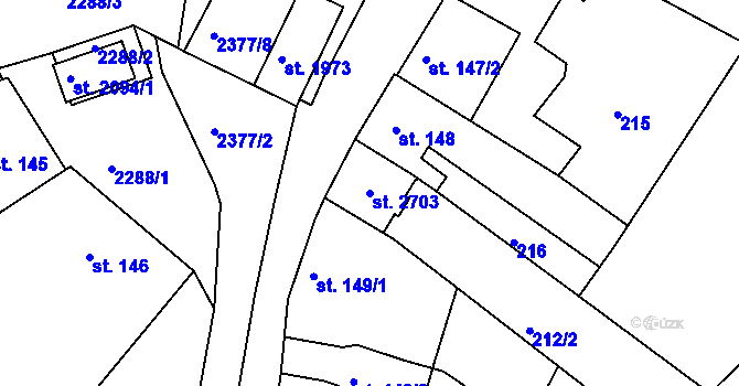 Parcela st. 2703 v KÚ Tišnov, Katastrální mapa