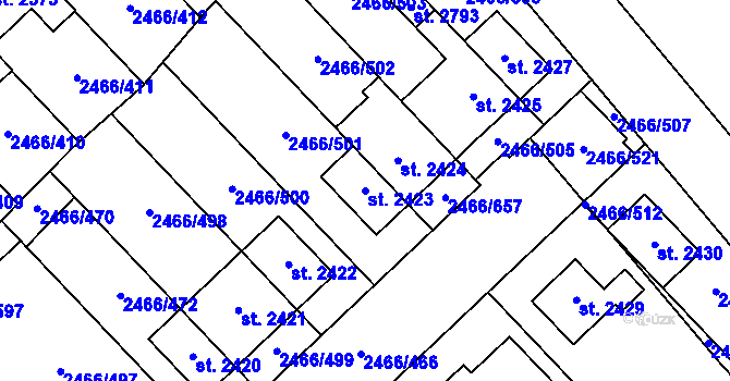 Parcela st. 2423 v KÚ Tišnov, Katastrální mapa