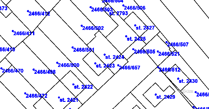 Parcela st. 2424 v KÚ Tišnov, Katastrální mapa