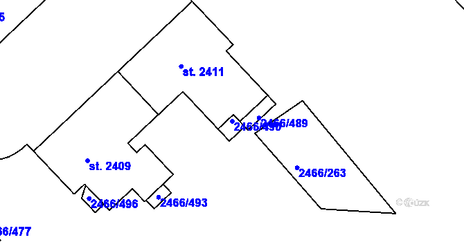 Parcela st. 2466/490 v KÚ Tišnov, Katastrální mapa