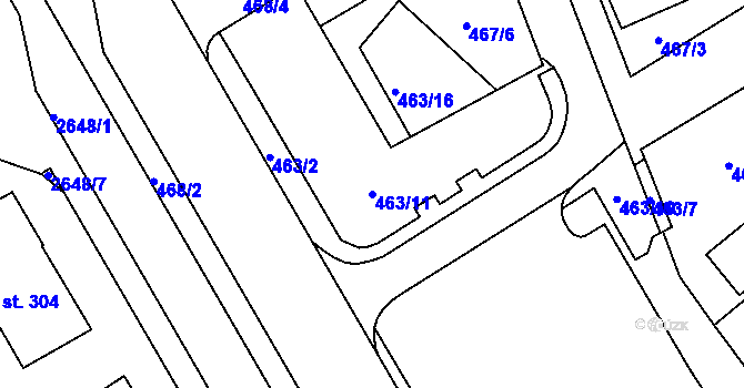 Parcela st. 463/11 v KÚ Tišnov, Katastrální mapa