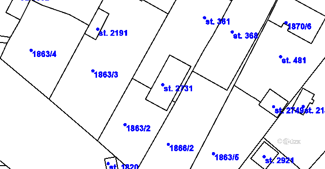 Parcela st. 2731 v KÚ Tišnov, Katastrální mapa