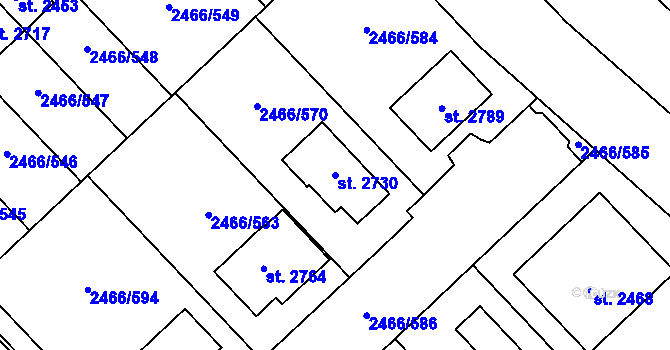 Parcela st. 2730 v KÚ Tišnov, Katastrální mapa