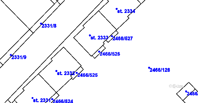 Parcela st. 2466/526 v KÚ Tišnov, Katastrální mapa