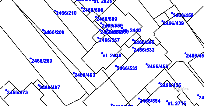 Parcela st. 2438 v KÚ Tišnov, Katastrální mapa