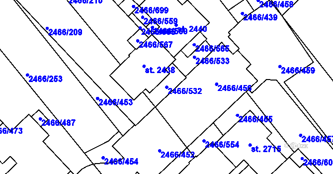 Parcela st. 2466/532 v KÚ Tišnov, Katastrální mapa
