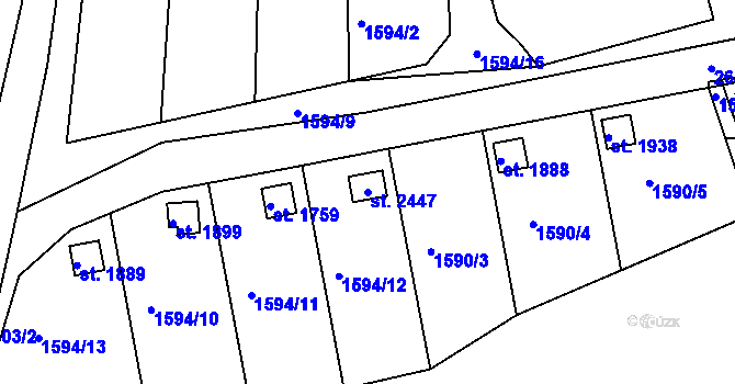 Parcela st. 2447 v KÚ Tišnov, Katastrální mapa