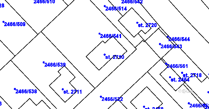 Parcela st. 2710 v KÚ Tišnov, Katastrální mapa