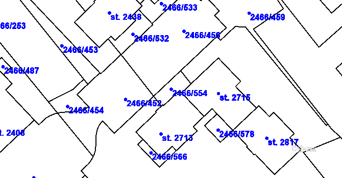 Parcela st. 2466/554 v KÚ Tišnov, Katastrální mapa