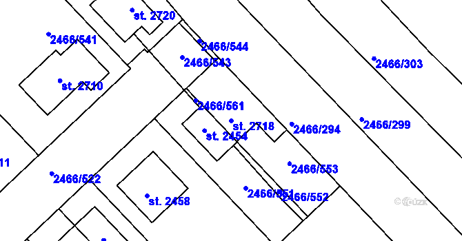 Parcela st. 2718 v KÚ Tišnov, Katastrální mapa