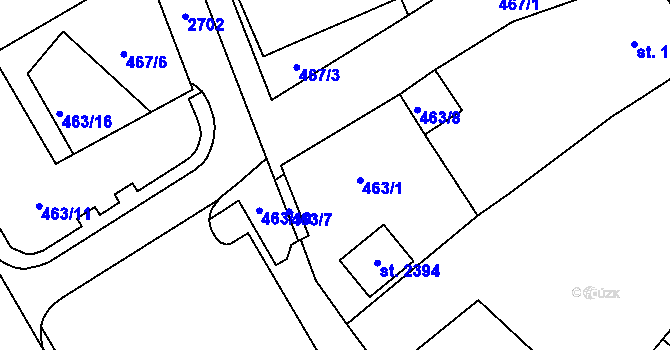 Parcela st. 463/13 v KÚ Tišnov, Katastrální mapa