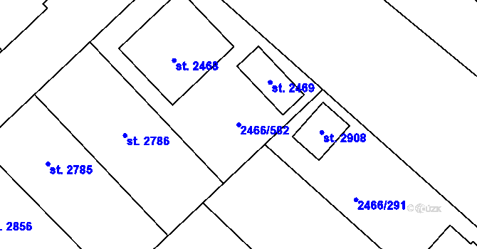 Parcela st. 2466/582 v KÚ Tišnov, Katastrální mapa