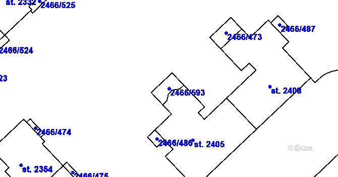 Parcela st. 2466/593 v KÚ Tišnov, Katastrální mapa