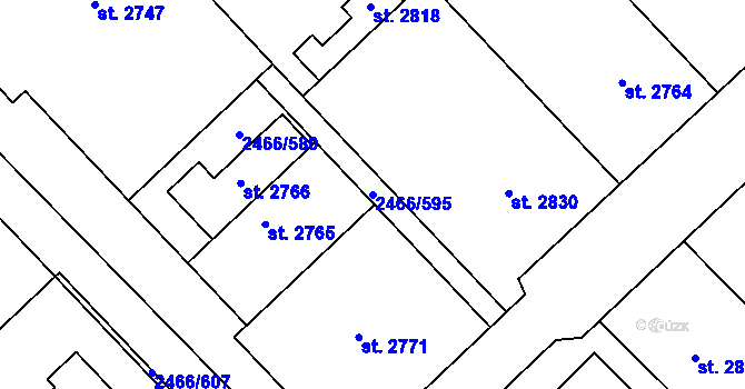 Parcela st. 2466/595 v KÚ Tišnov, Katastrální mapa