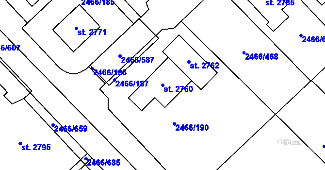 Parcela st. 2760 v KÚ Tišnov, Katastrální mapa