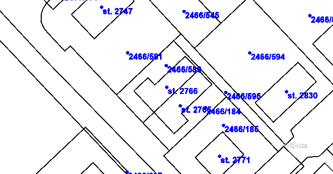 Parcela st. 2766 v KÚ Tišnov, Katastrální mapa