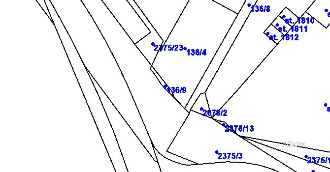 Parcela st. 136/9 v KÚ Tišnov, Katastrální mapa