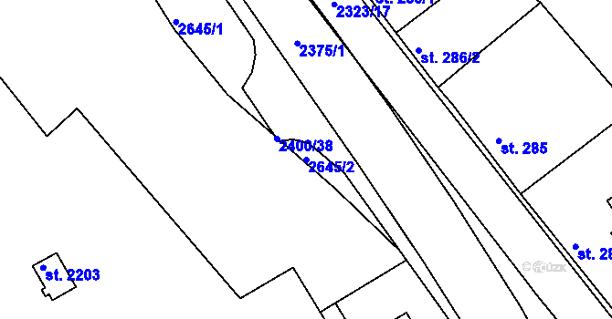 Parcela st. 2645/2 v KÚ Tišnov, Katastrální mapa