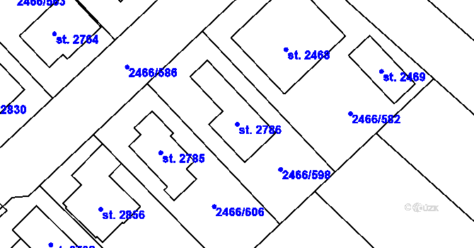 Parcela st. 2786 v KÚ Tišnov, Katastrální mapa