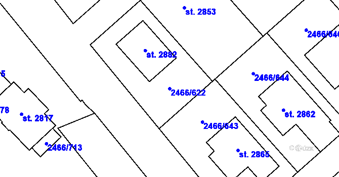 Parcela st. 2466/622 v KÚ Tišnov, Katastrální mapa