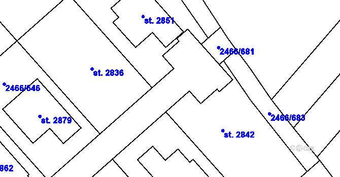 Parcela st. 2466/651 v KÚ Tišnov, Katastrální mapa
