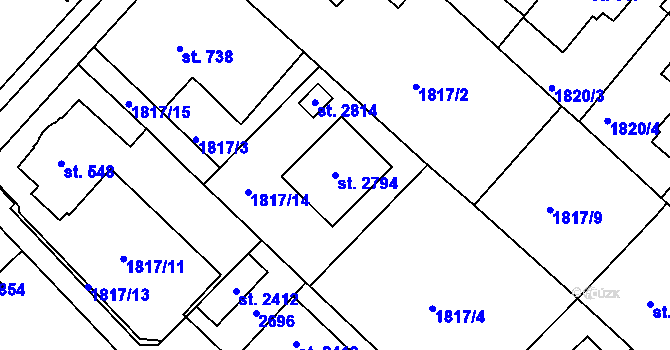 Parcela st. 2794 v KÚ Tišnov, Katastrální mapa