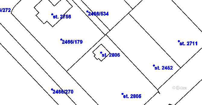 Parcela st. 2806 v KÚ Tišnov, Katastrální mapa