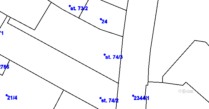 Parcela st. 74/3 v KÚ Tišnov, Katastrální mapa