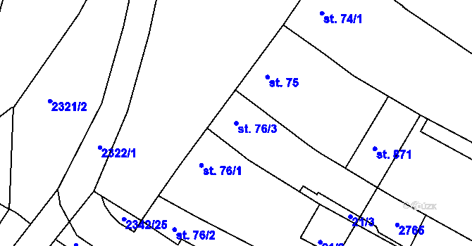 Parcela st. 76/3 v KÚ Tišnov, Katastrální mapa