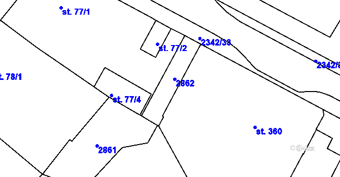 Parcela st. 77/3 v KÚ Tišnov, Katastrální mapa
