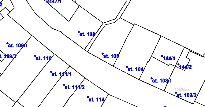 Parcela st. 105 v KÚ Tišnov, Katastrální mapa