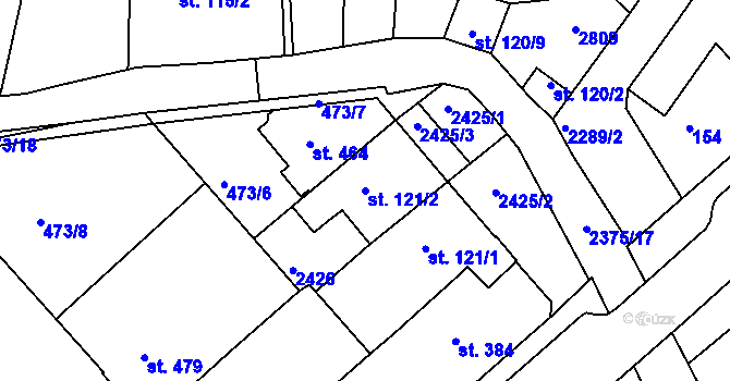Parcela st. 121/2 v KÚ Tišnov, Katastrální mapa