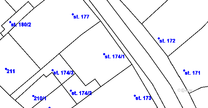 Parcela st. 174/1 v KÚ Tišnov, Katastrální mapa