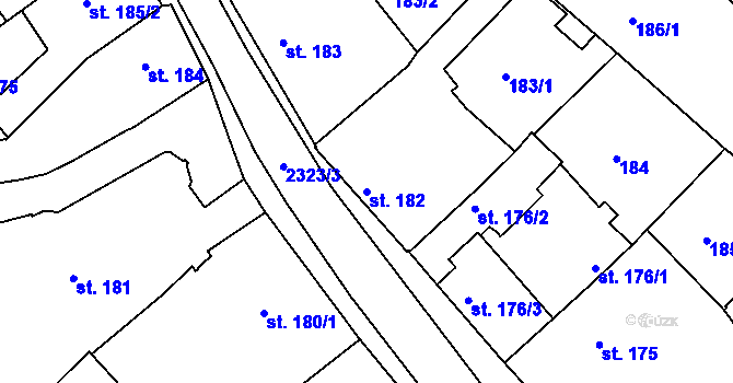 Parcela st. 182 v KÚ Tišnov, Katastrální mapa
