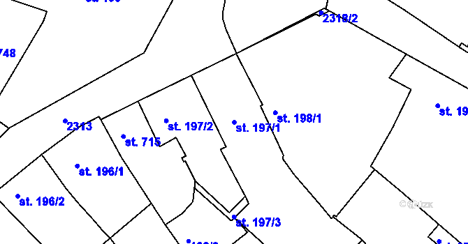 Parcela st. 197/1 v KÚ Tišnov, Katastrální mapa
