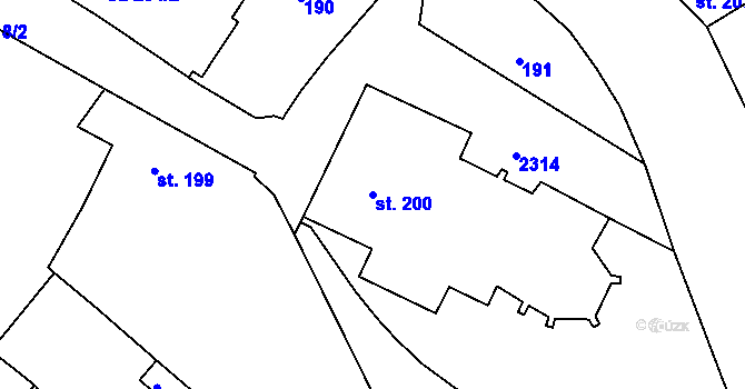 Parcela st. 200 v KÚ Tišnov, Katastrální mapa
