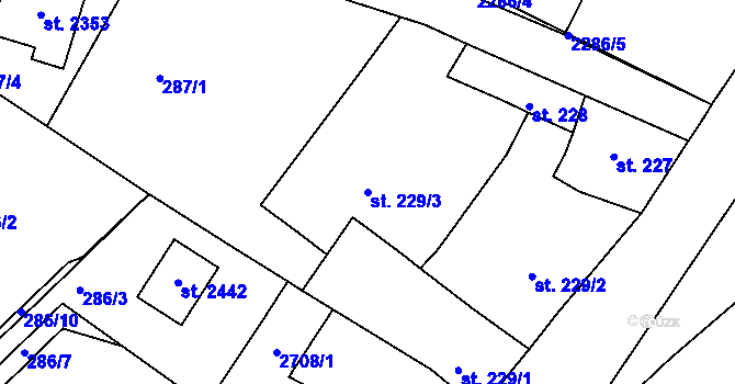 Parcela st. 229/3 v KÚ Tišnov, Katastrální mapa