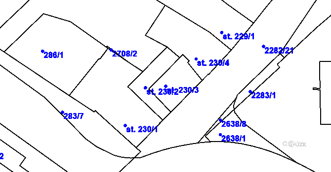 Parcela st. 230/3 v KÚ Tišnov, Katastrální mapa