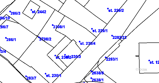 Parcela st. 230/4 v KÚ Tišnov, Katastrální mapa