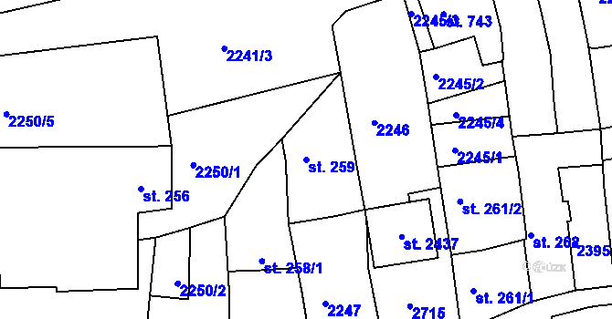 Parcela st. 259 v KÚ Tišnov, Katastrální mapa