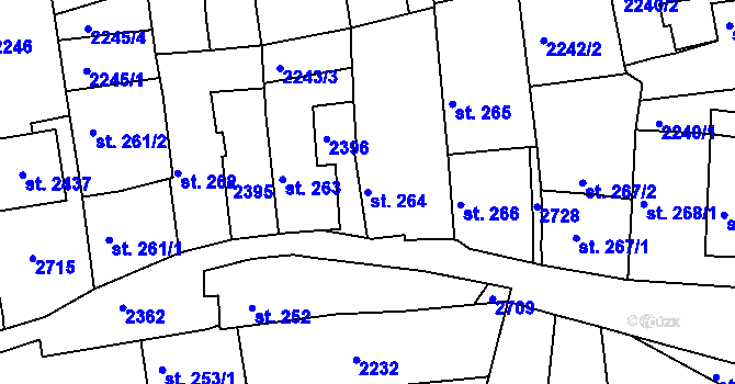 Parcela st. 264 v KÚ Tišnov, Katastrální mapa