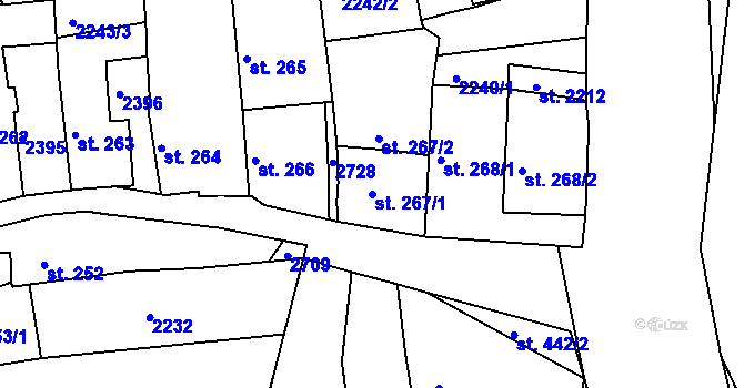 Parcela st. 267/1 v KÚ Tišnov, Katastrální mapa