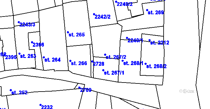 Parcela st. 267/2 v KÚ Tišnov, Katastrální mapa