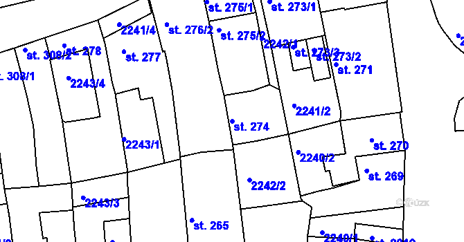 Parcela st. 274 v KÚ Tišnov, Katastrální mapa
