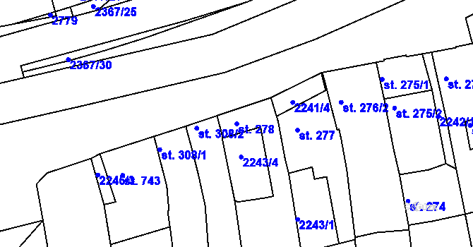 Parcela st. 278 v KÚ Tišnov, Katastrální mapa