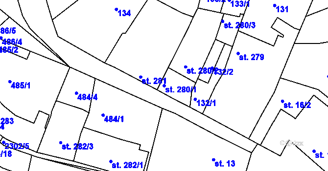 Parcela st. 280/1 v KÚ Tišnov, Katastrální mapa
